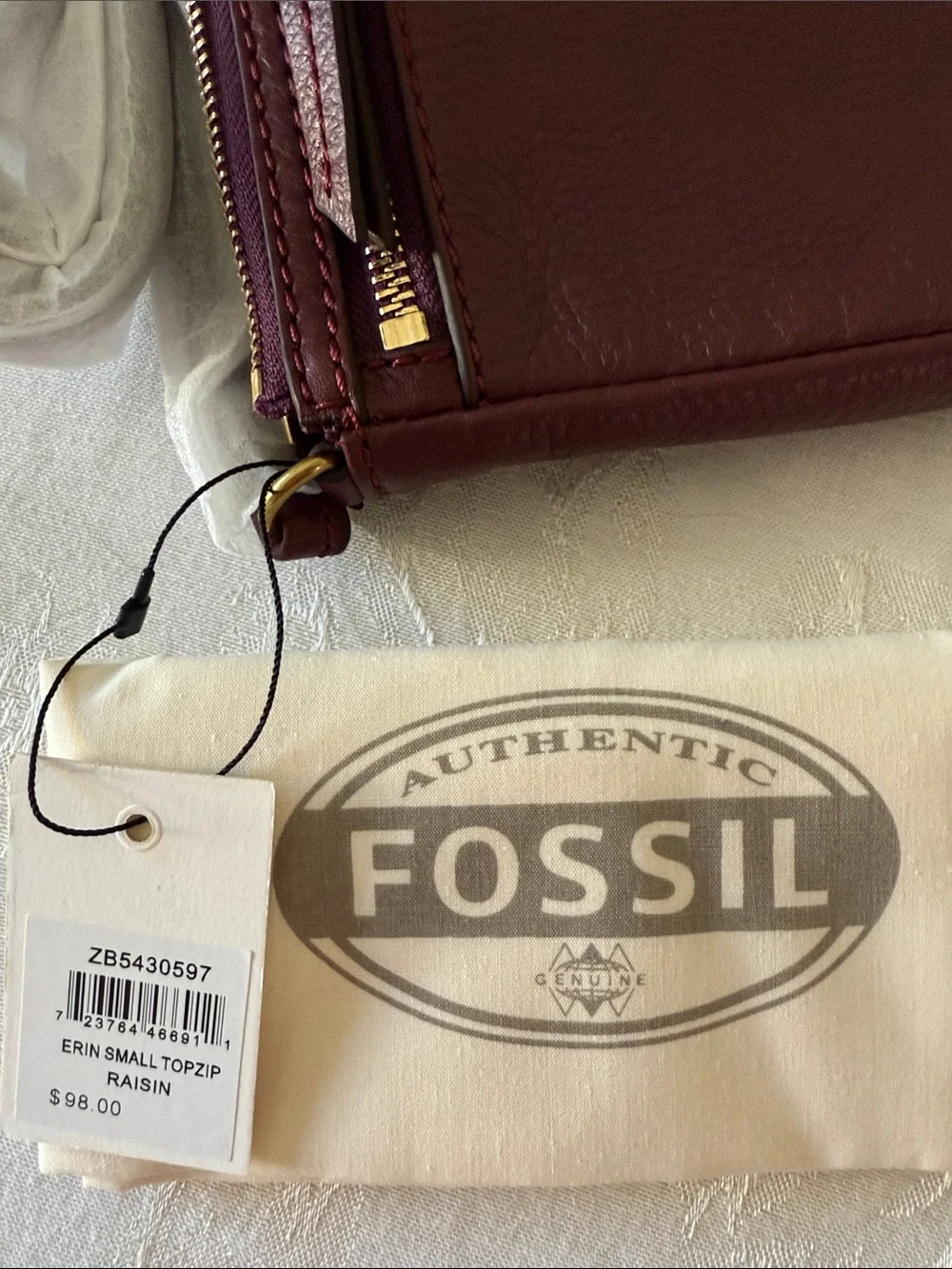 Fossil Erin “Raisin” Leather Crossbody Bag